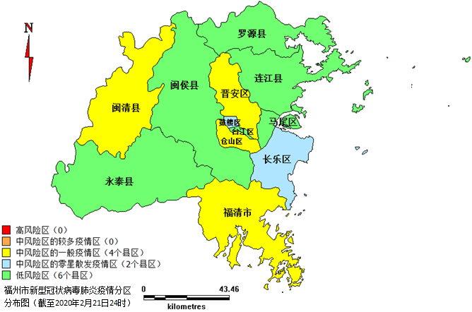 福州市新型冠状病毒肺炎疫情分区分布情况