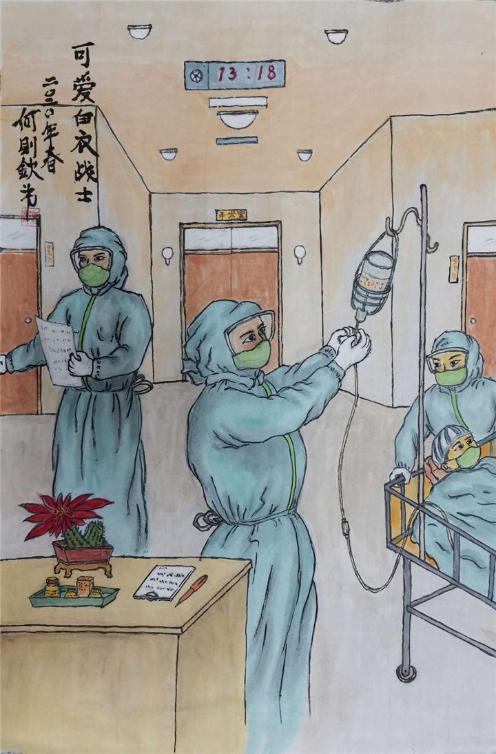 抗疫主题的画 医生图片